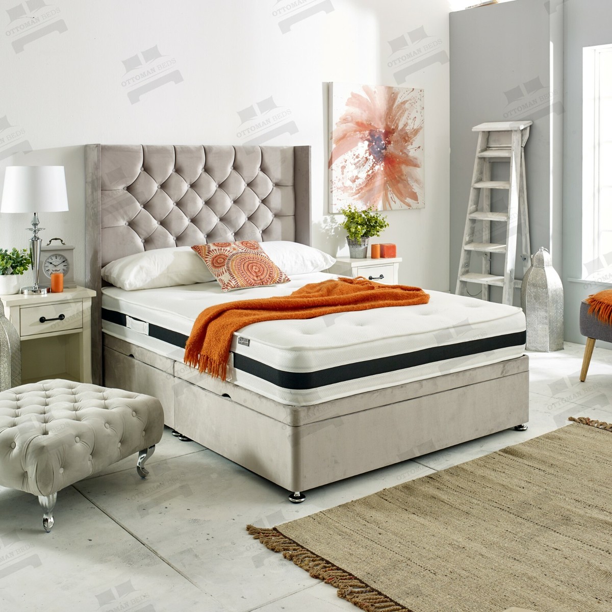 Chesterfield Crushed Velvet Divan Bed UK | Shimmer Finish | Shop Online | Free Delivery - Divan Beds UK