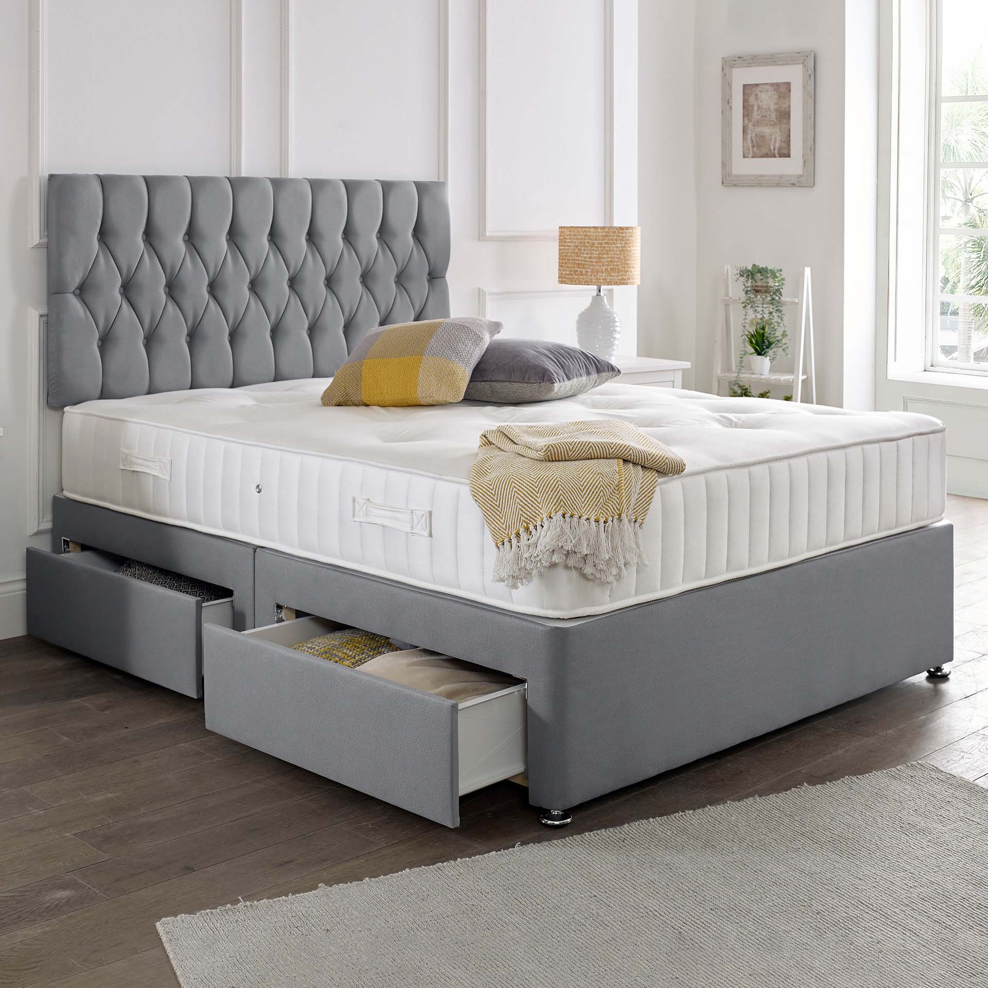 Chesterfield Premium Fabric Divan Bed UK | Quality Upholstery | Shop Online | Free Delivery - Divan Beds UK